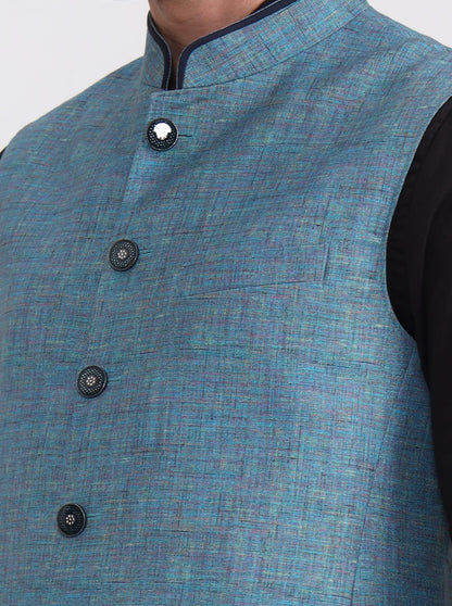 Blue Solid Regular Fit Modi Jacket | JadeBlue