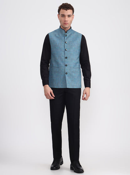 Blue Solid Regular Fit Modi Jacket | JadeBlue