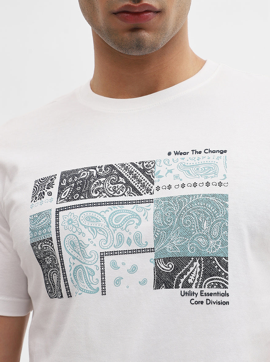 White Printed Slim Fit T-Shirt | Greenfibre