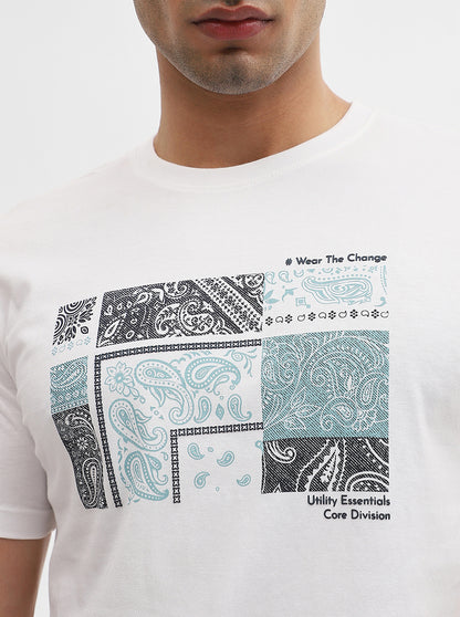 White Printed Slim Fit T-Shirt | Greenfibre