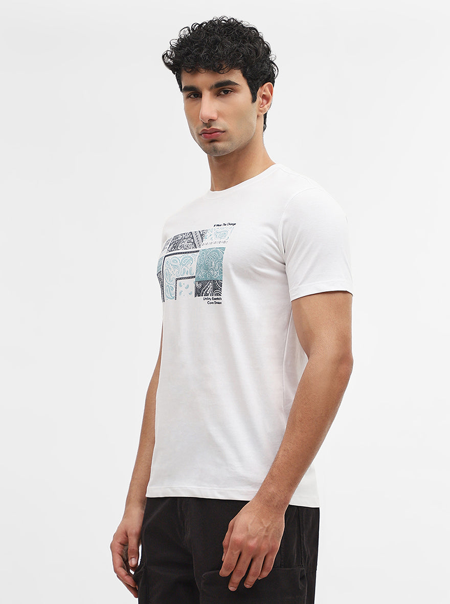 White Printed Slim Fit T-Shirt | Greenfibre