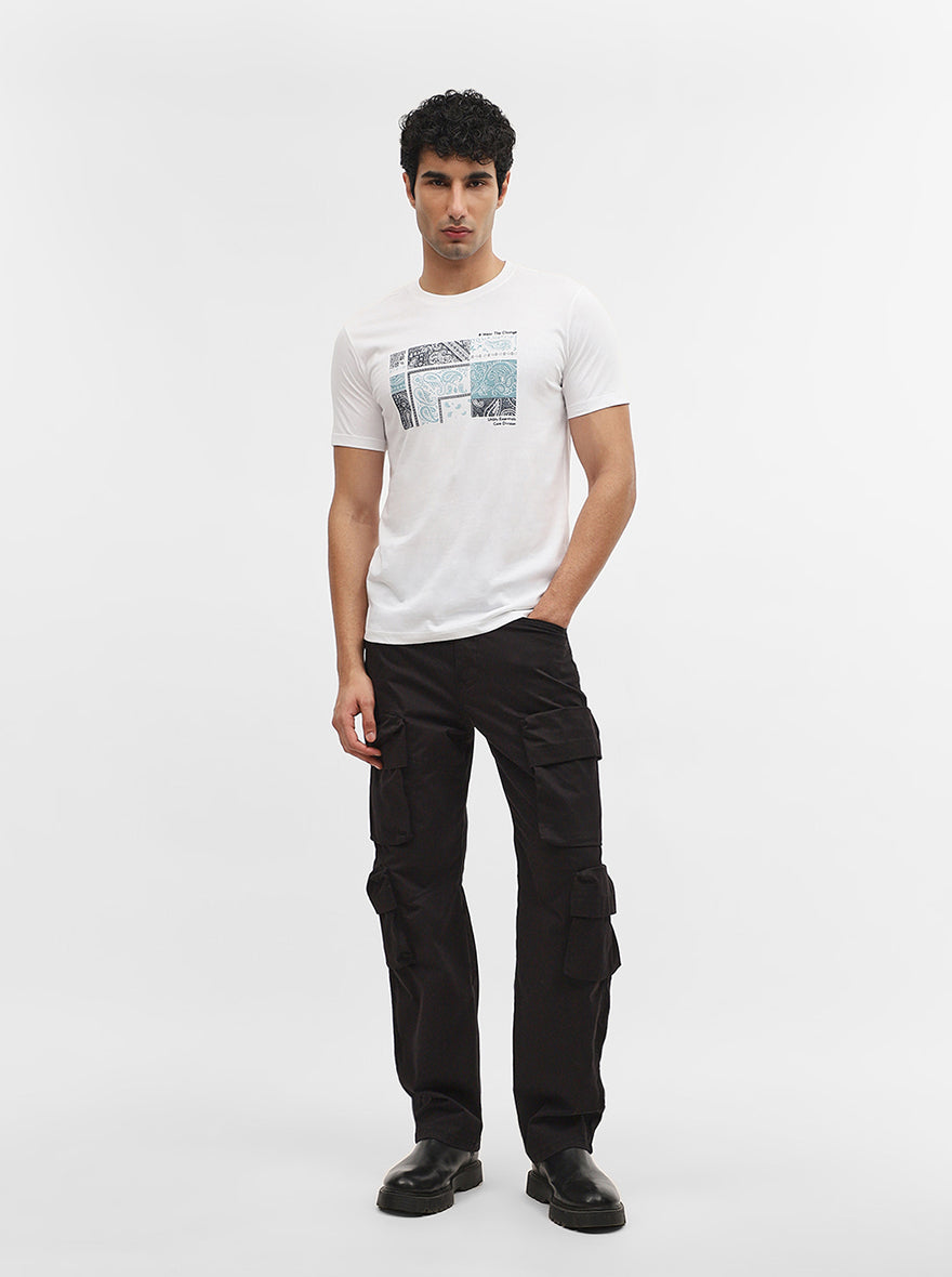 White Printed Slim Fit T-Shirt | Greenfibre