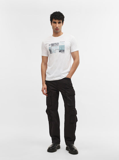 White Printed Slim Fit T-Shirt | Greenfibre