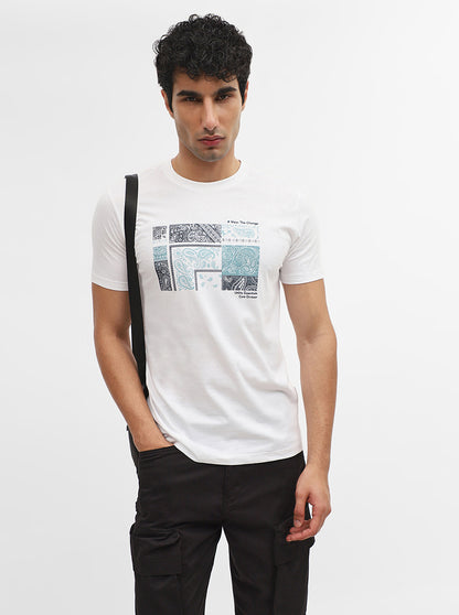 White Printed Slim Fit T-Shirt | Greenfibre
