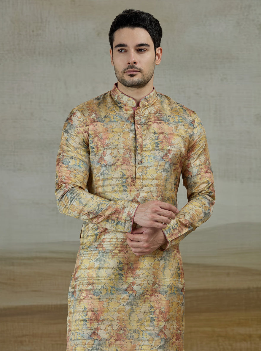 Yellow Printed Kurta | The Kurta Company