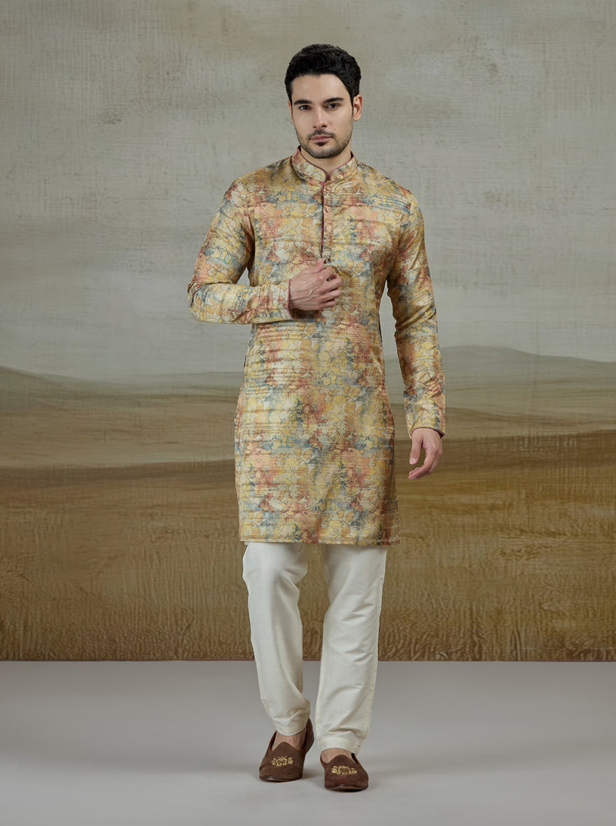 Yellow Printed Kurta | The Kurta Company