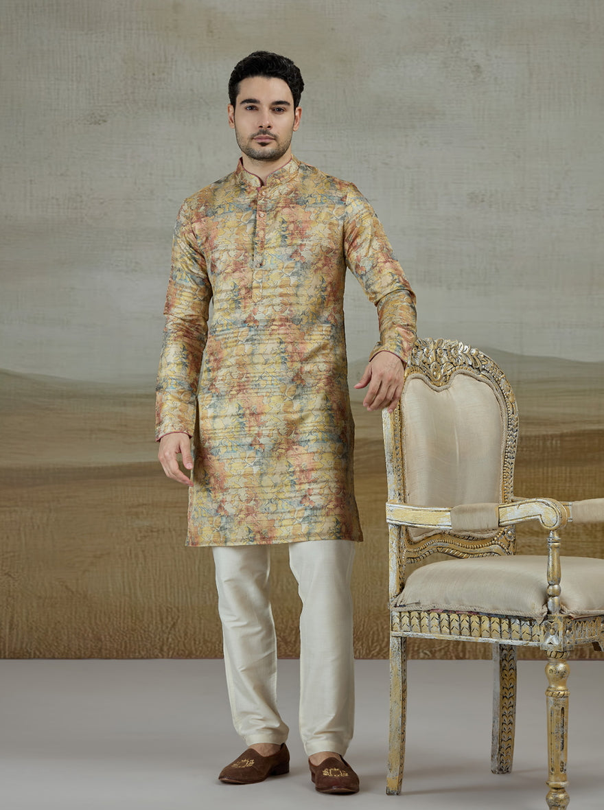 Yellow Printed Kurta | The Kurta Company