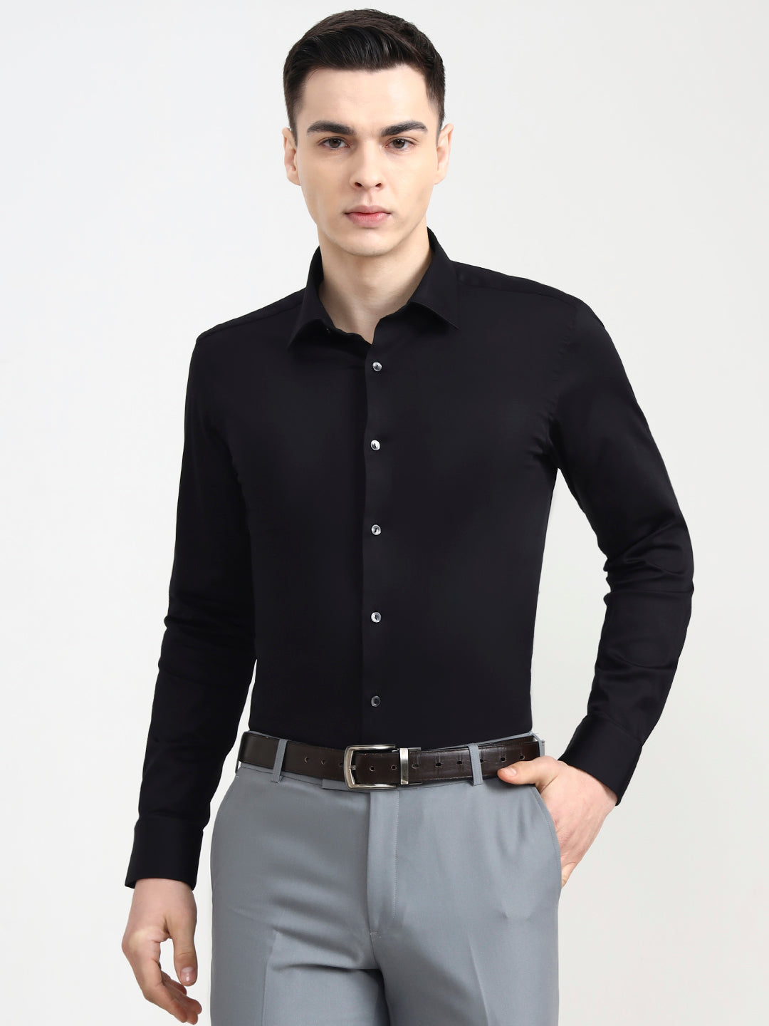 Black Solid Slim Fit Party Wear Shirt | Wyre