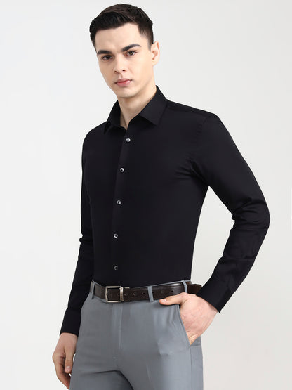 Black Solid Slim Fit Party Wear Shirt | Wyre