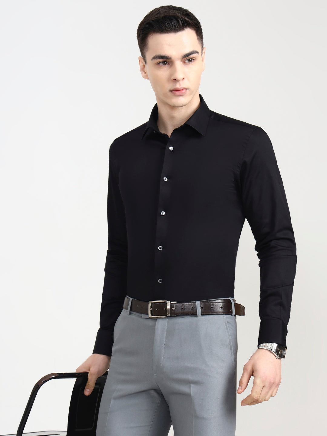 Black Solid Slim Fit Party Wear Shirt | Wyre