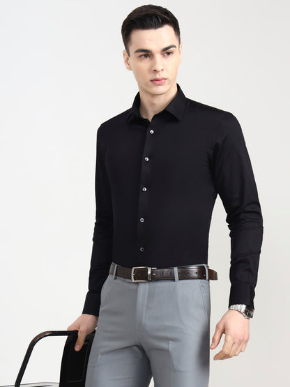 Black Solid Slim Fit Party Wear Shirt | Wyre