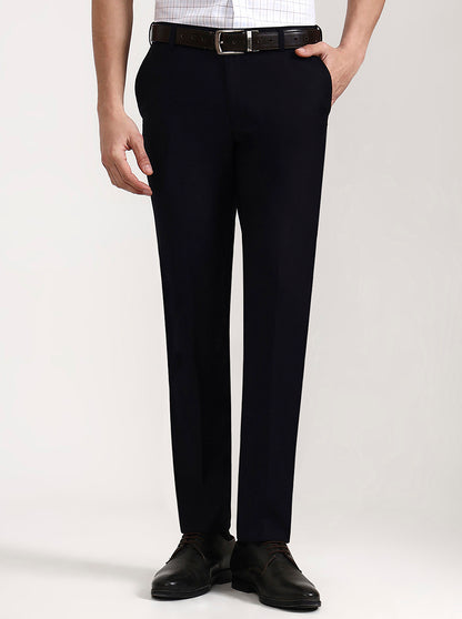 Dark Blue Solid Slim Fit Formal Trouser | Metal
