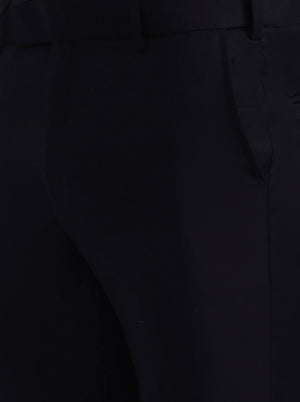 Dark Blue Solid Slim Fit Formal Trouser | Metal