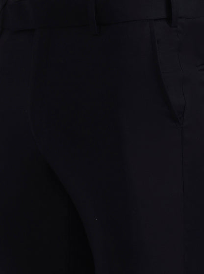 Dark Blue Solid Slim Fit Formal Trouser | Metal
