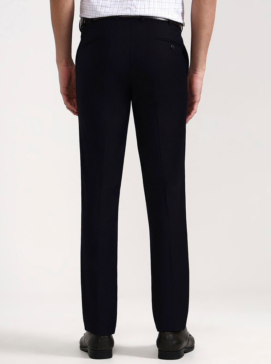 Dark Blue Solid Slim Fit Formal Trouser | Metal