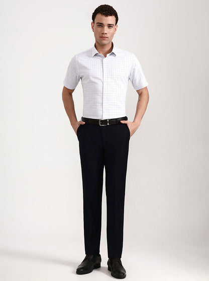 Dark Blue Solid Slim Fit Formal Trouser | Metal
