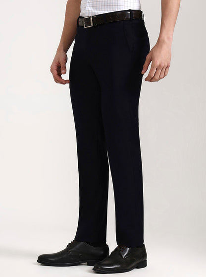 Dark Blue Solid Slim Fit Formal Trouser | Metal