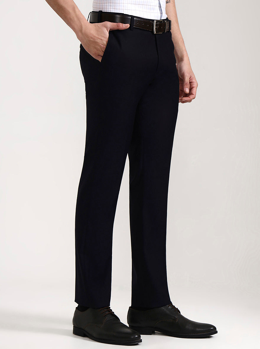 Dark Blue Solid Slim Fit Formal Trouser | Metal
