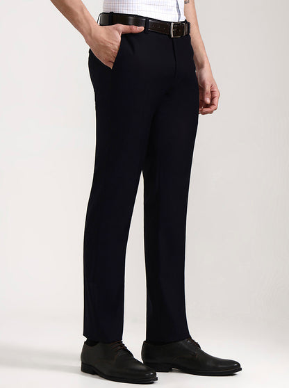 Dark Blue Solid Slim Fit Formal Trouser | Metal