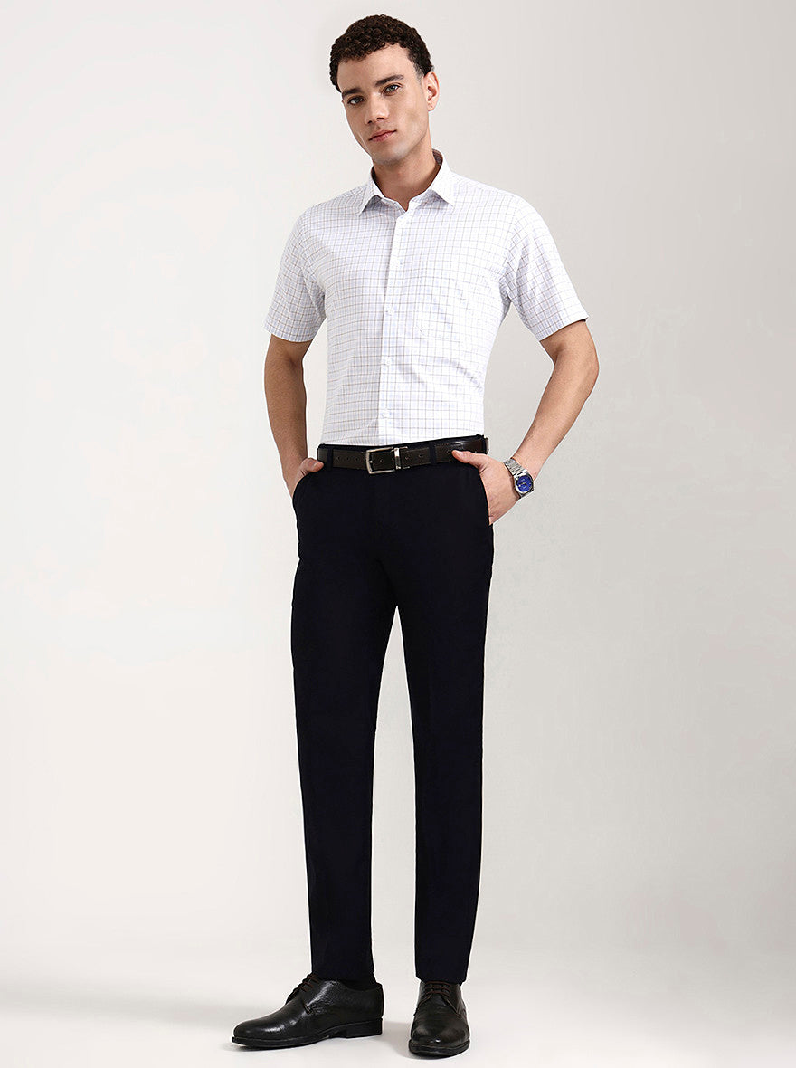 Dark Blue Solid Slim Fit Formal Trouser | Metal