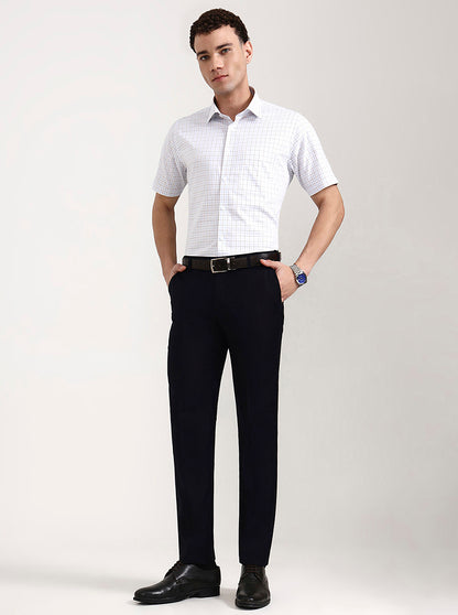 Dark Blue Solid Slim Fit Formal Trouser | Metal