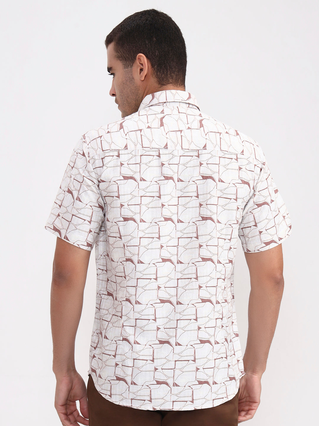 Beige Printed Slim Fit Casual Shirt | Greenfibre