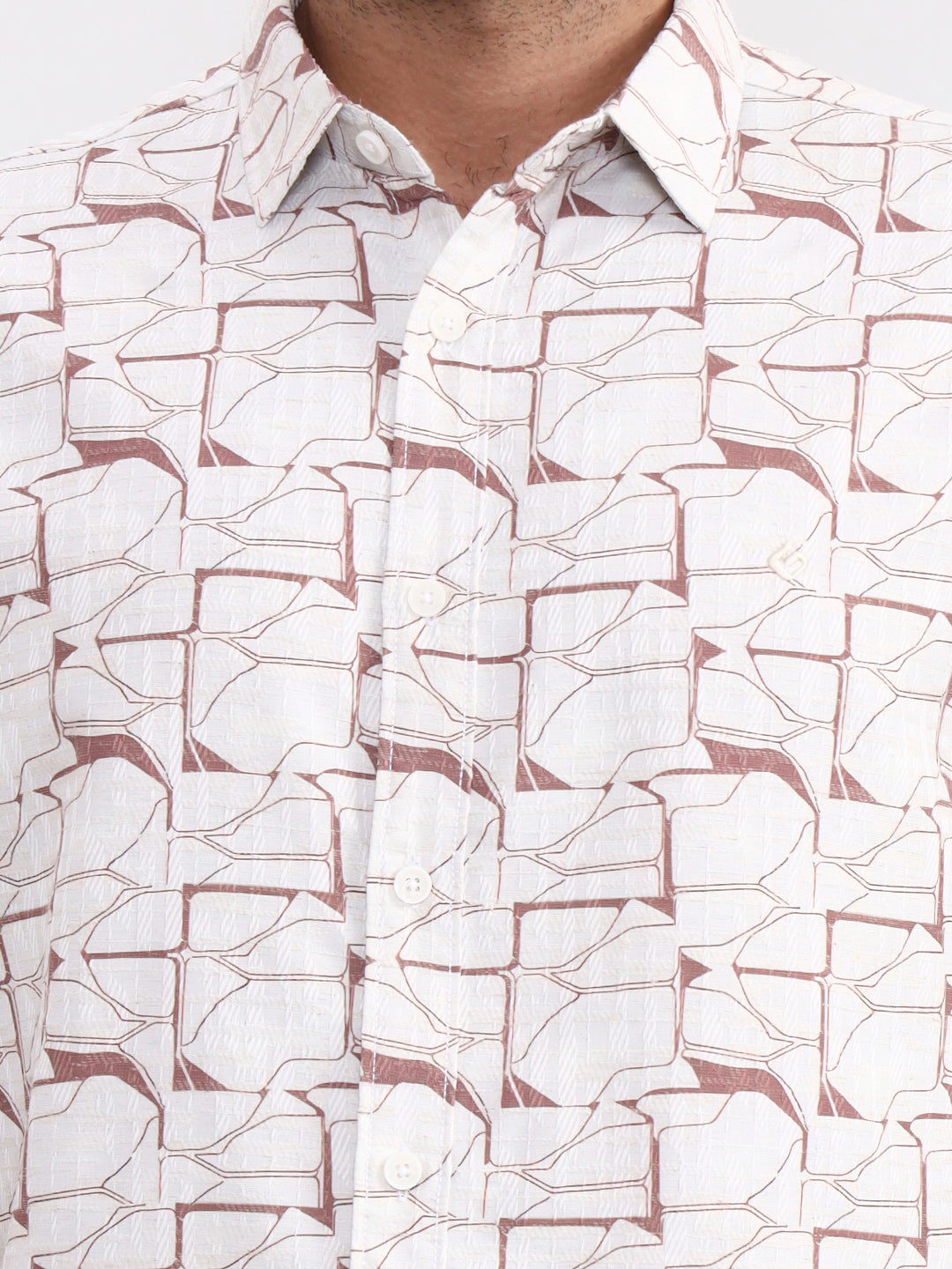 Beige Printed Slim Fit Casual Shirt | Greenfibre