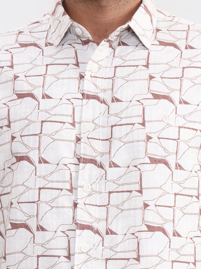 Beige Printed Slim Fit Casual Shirt | Greenfibre