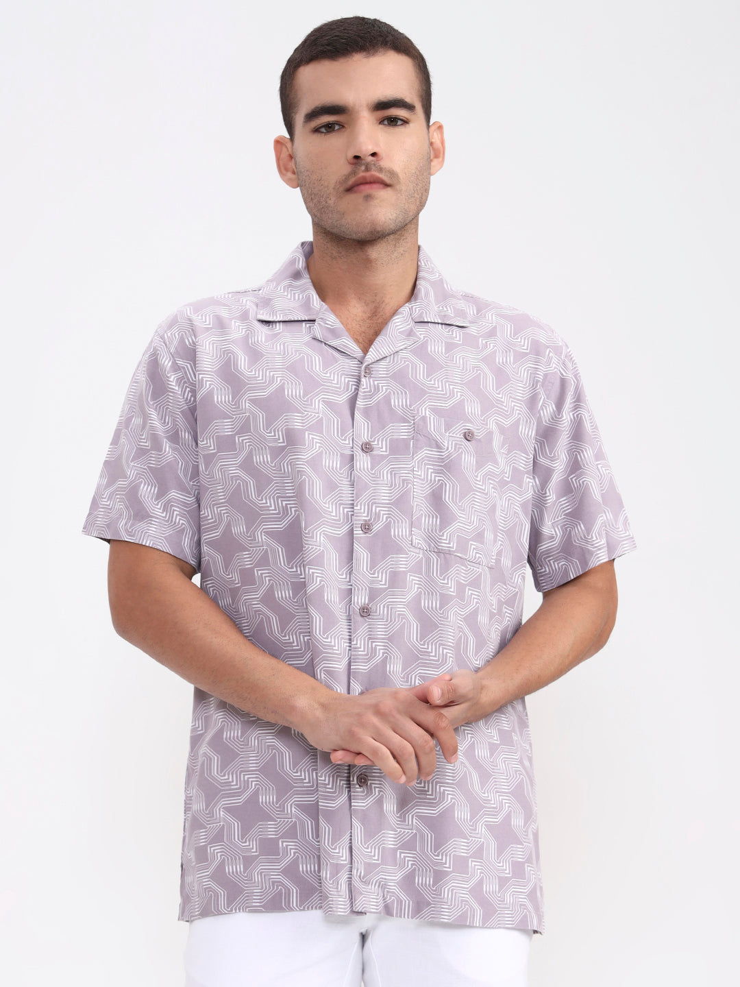Purple Printed Slim Fit Casual Shirt | Greenfibre