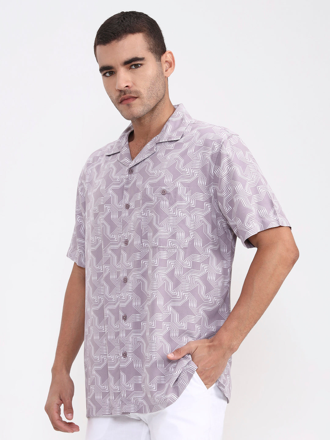 Purple Printed Slim Fit Casual Shirt | Greenfibre