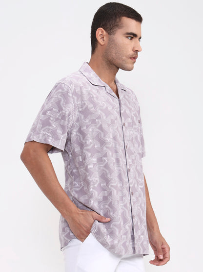 Purple Printed Slim Fit Casual Shirt | Greenfibre