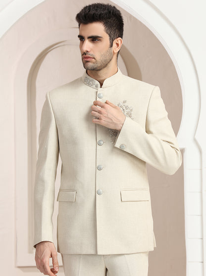 Cream Embroidered Jodhpuri Suit | JadeBlue