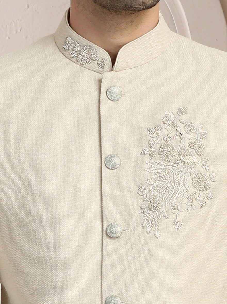 Cream Embroidered Jodhpuri Suit | JadeBlue