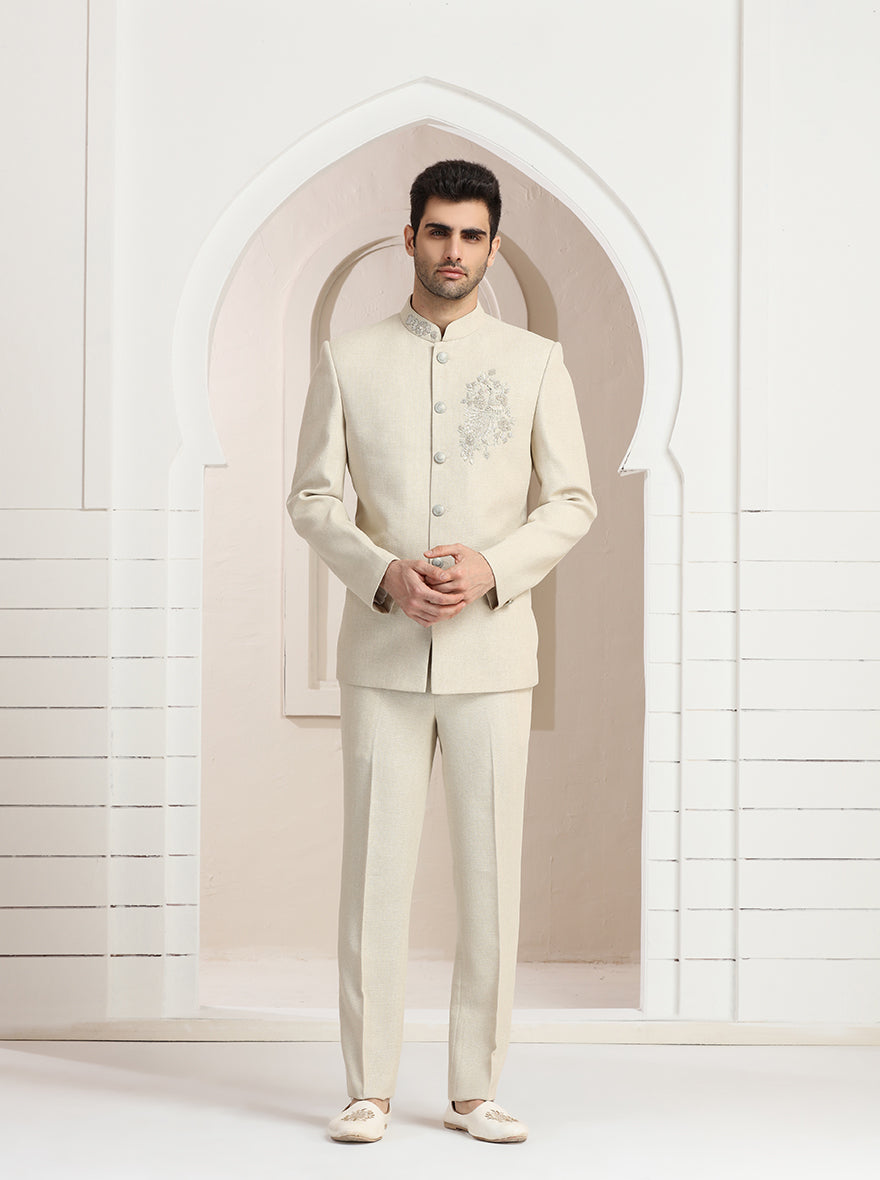 Cream Embroidered Jodhpuri Suit | JadeBlue