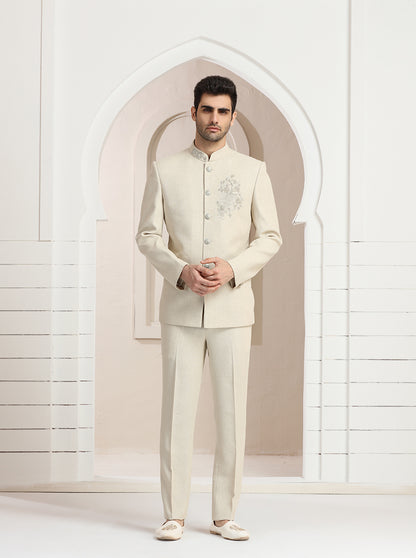 Cream Embroidered Jodhpuri Suit | JadeBlue