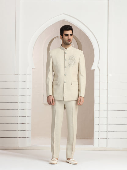 Cream Embroidered Jodhpuri Suit | JadeBlue