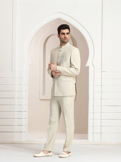 Cream Embroidered Jodhpuri Suit | JadeBlue
