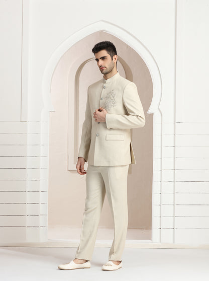 Cream Embroidered Jodhpuri Suit | JadeBlue