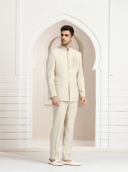 Cream Embroidered Jodhpuri Suit | JadeBlue
