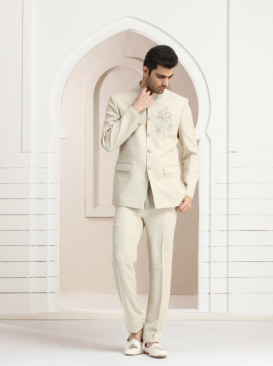 Cream Embroidered Jodhpuri Suit | JadeBlue