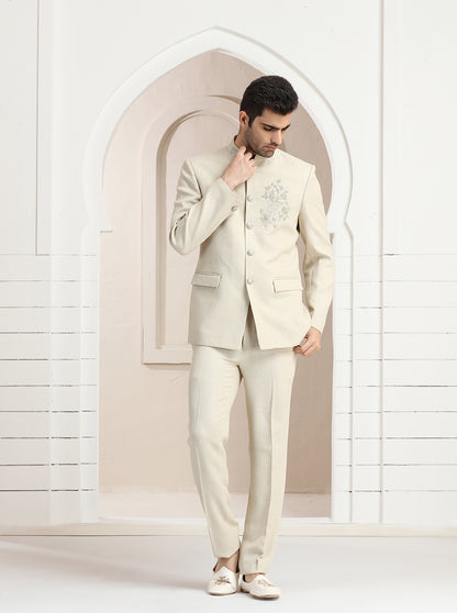 Cream Embroidered Jodhpuri Suit | JadeBlue