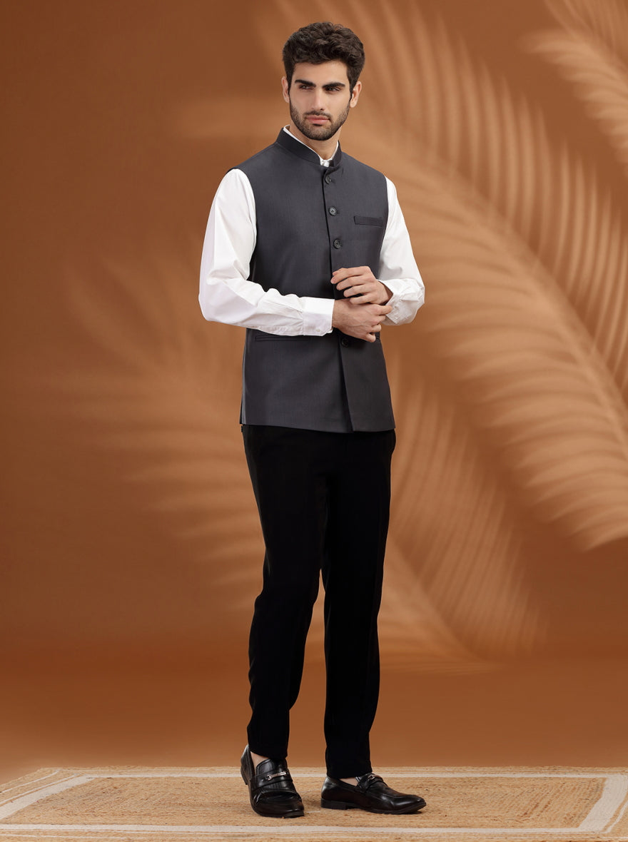 Dark Grey Solid Waistcoat | Greenfibre