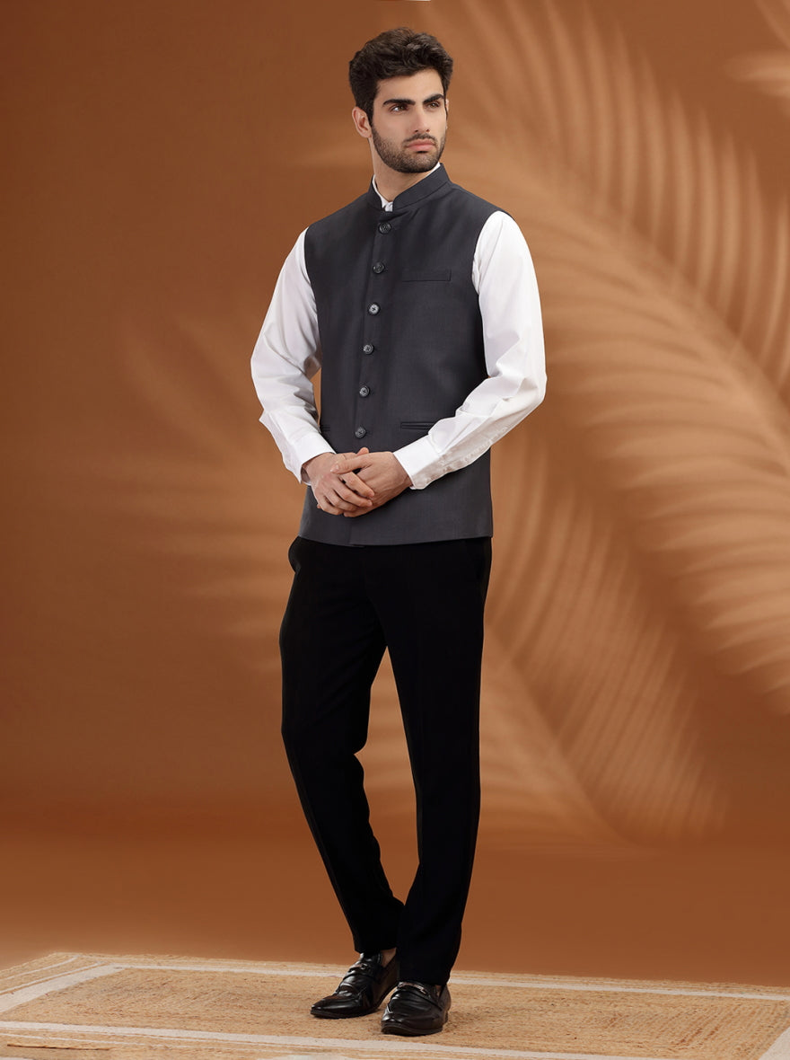 Dark Grey Solid Waistcoat | Greenfibre