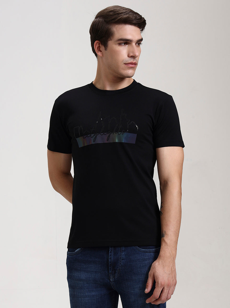 Black Printed Slim Fit T-Shirt | JadeBlue