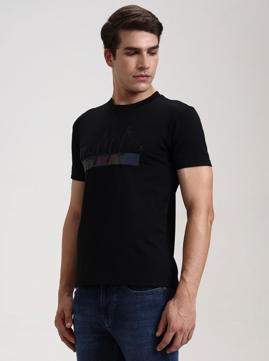 Black Printed Slim Fit T-Shirt | JadeBlue