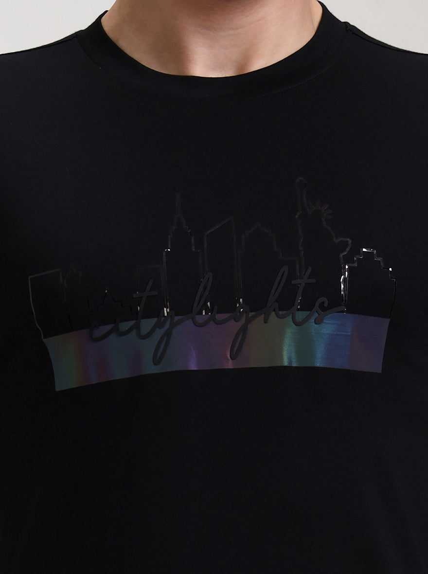 Black Printed Slim Fit T-Shirt | JadeBlue