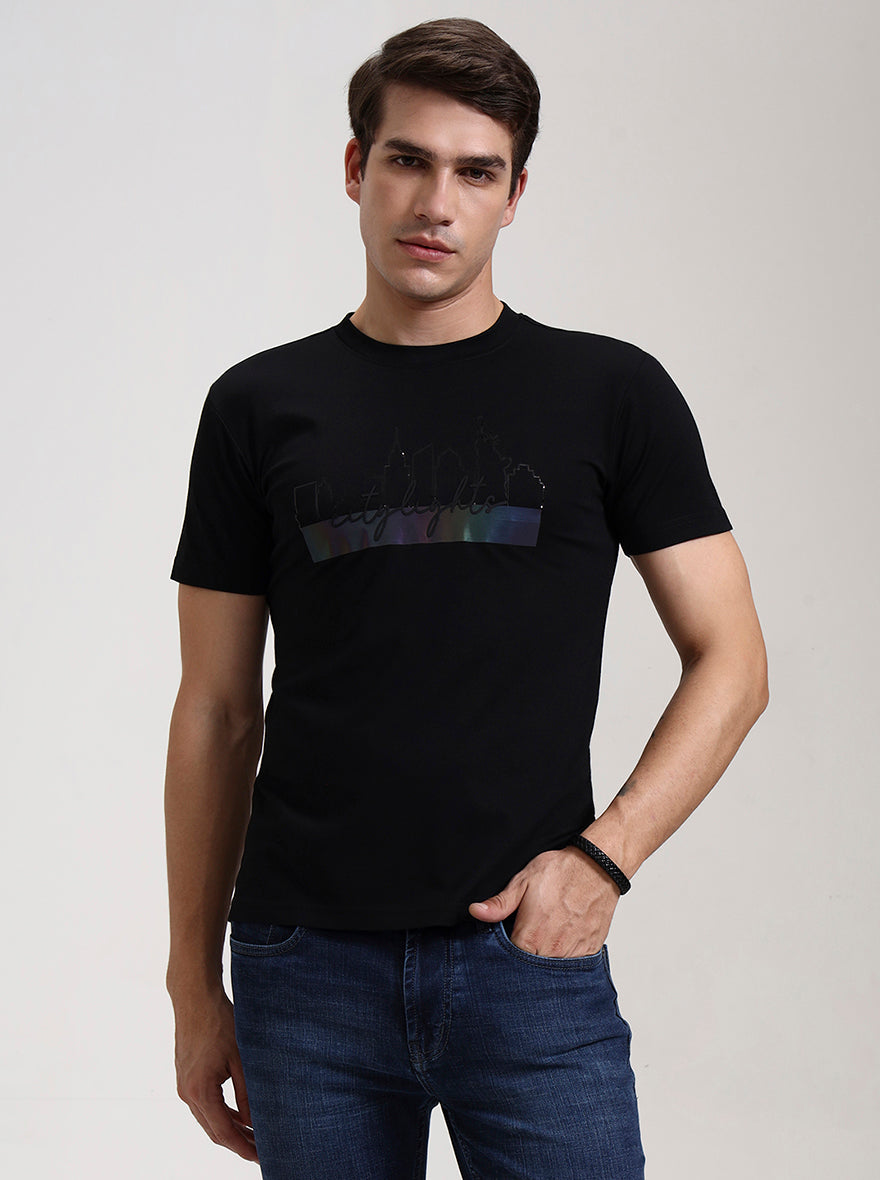 Black Printed Slim Fit T-Shirt | JadeBlue