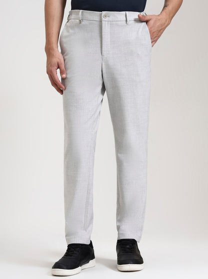 Light Grey Striped Slim Fit Casual Trouser | JadeBlue