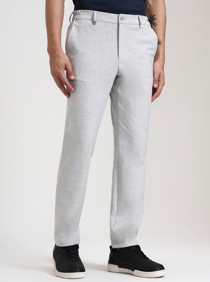 Light Grey Striped Slim Fit Casual Trouser | JadeBlue