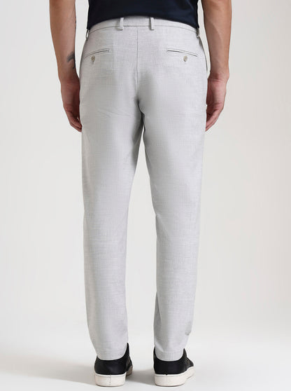 Light Grey Striped Slim Fit Casual Trouser | JadeBlue